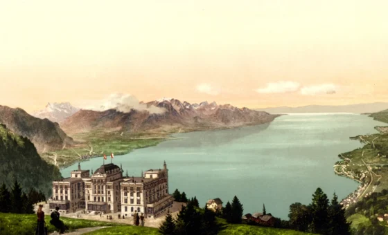 Vue historique du Caux Palace au-dessus de Montreux